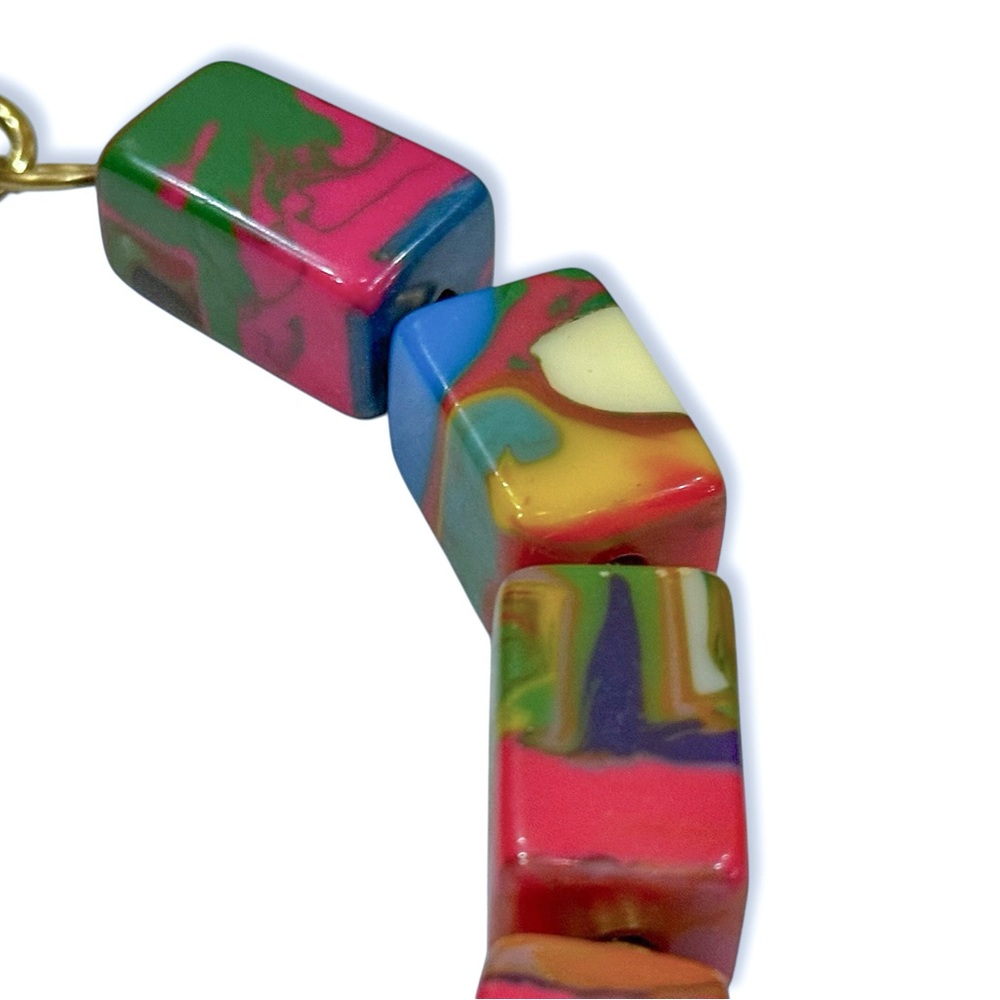 Unique Resin Necklace Beaded with Colorful Square Cube Chunks - Picture 6 of 16